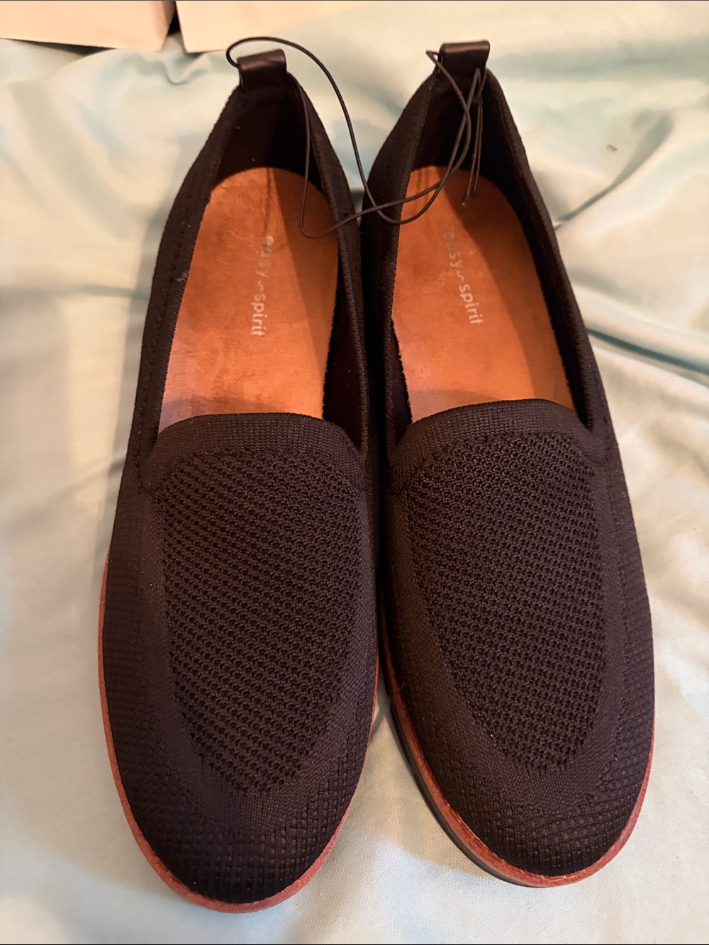 Easy Spirit women’s Black Knit Slip-On Loafer with Brown Trim